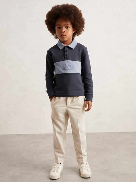 13-14 yrs Cotton Logo-Embroidery Rugby Polo Shirt Airforce Blue/Navy Blue | Children & Baby