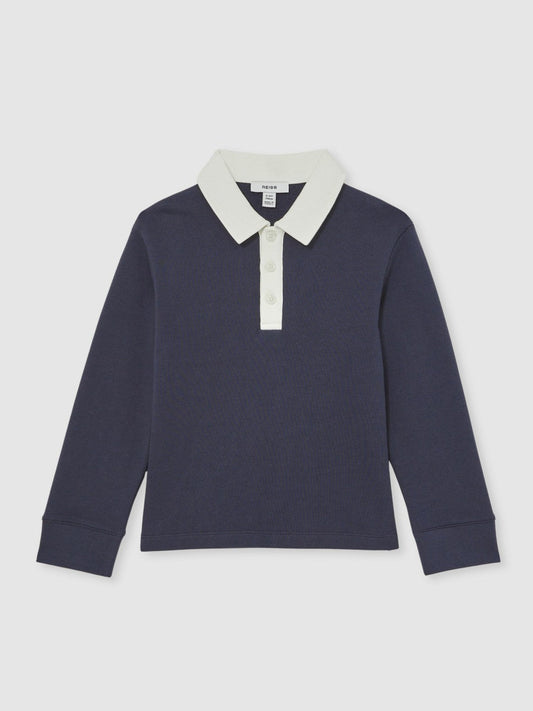 Cotton Half-Button Rugby Polo Shirt Navy/White | Children & Baby