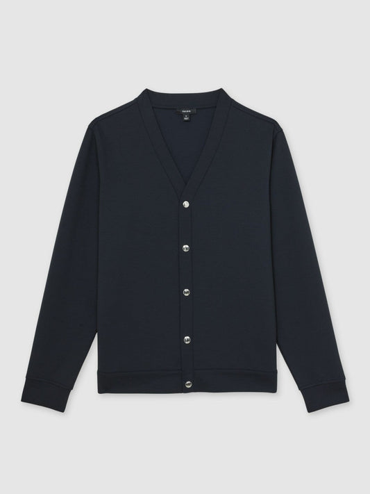 V-Neck Interlock Jersey Cardigan Navy | Men