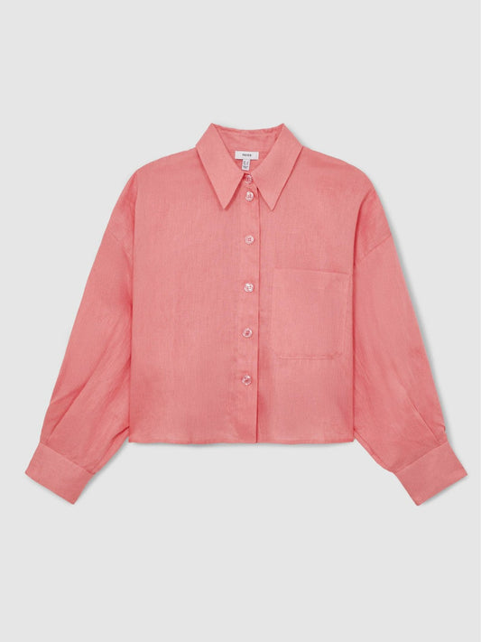 Oversize Linen Cropped Shirt Pink | Women