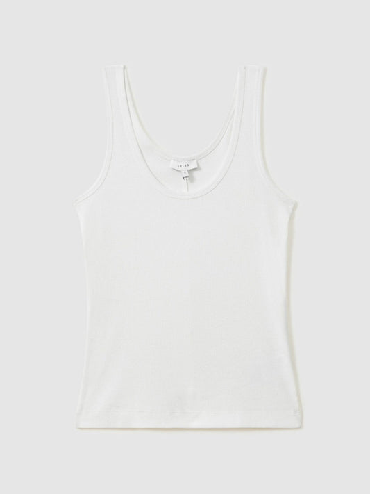 Stretch-Cotton Ribbed Vest White | Women