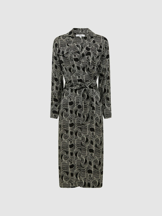 Swirl Print Midi Dress Black/Cream | Women