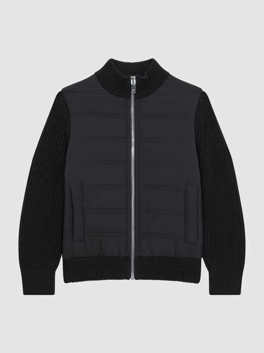 Junior Hybrid Zip Through Quilted Jacket Navy | Children & Baby