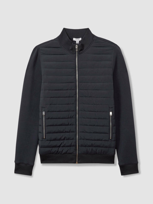 Hybrid Quilt and Knit Zip-Through Jacket Navy | Men