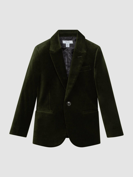 9-14 yrs Slim Fit Velvet Single Breasted Blazer Emerald | Children & Baby