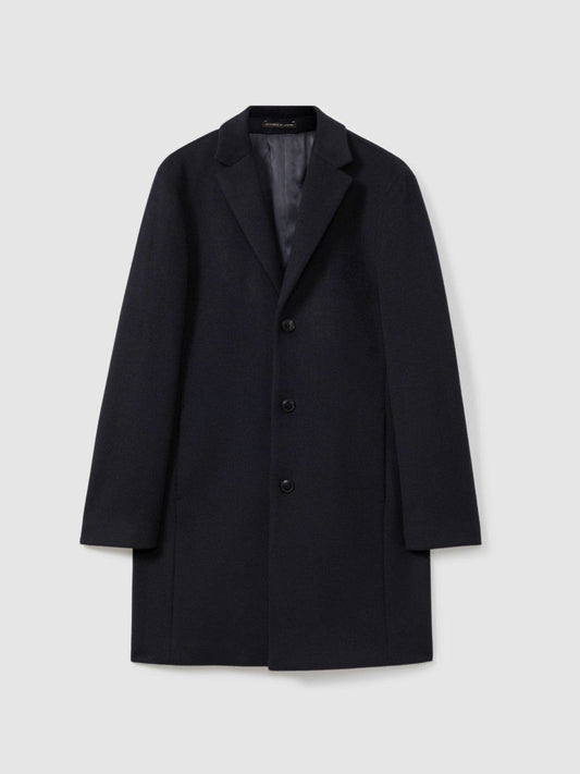 Wool Blend Single Breasted Epsom Overcoat Navy | Men
