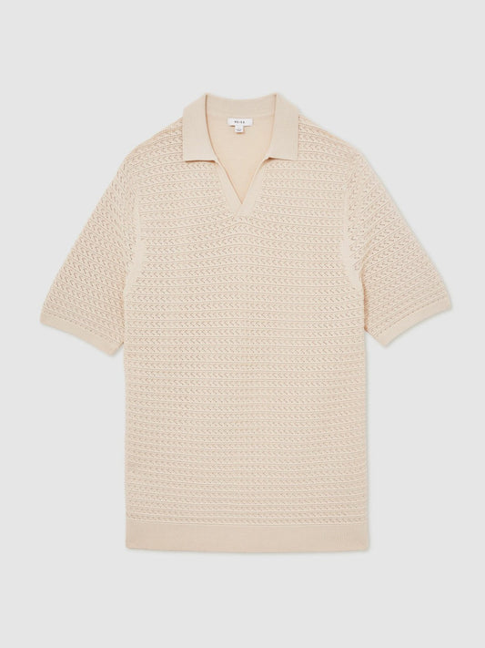 Pointelle Open-Collar Polo Shirt Stone | Men