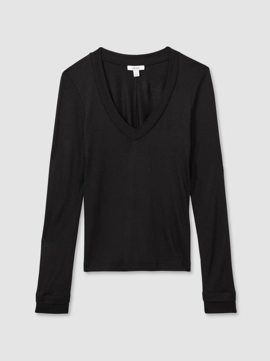 Jersey V-Neck Top Black | Women