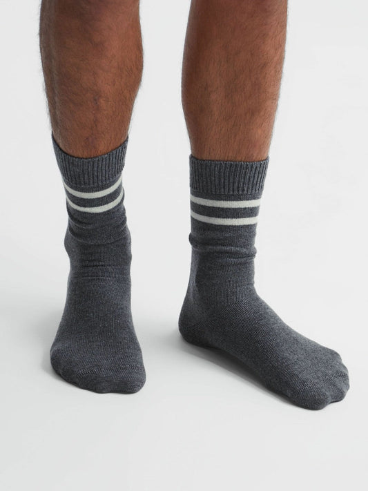 Wool Blend Striped Crew Socks Grey Melange | Men