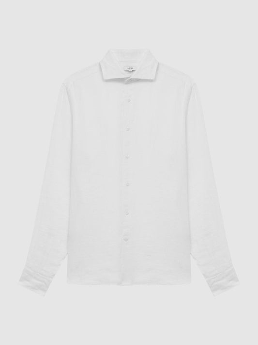 Linen Button-Through Shirt White | Men