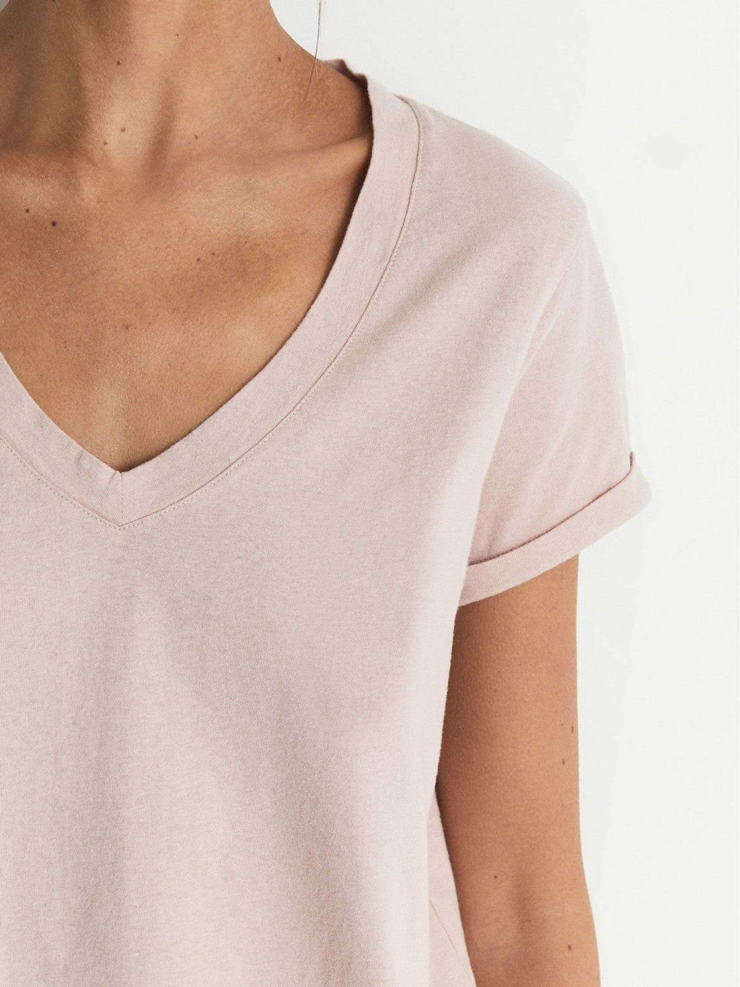 Cotton-Jersey V-Neck T-Shirt Light Pink | Women