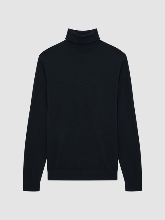 Slim Fit Merino Wool Roll Neck Jumper Navy | Men