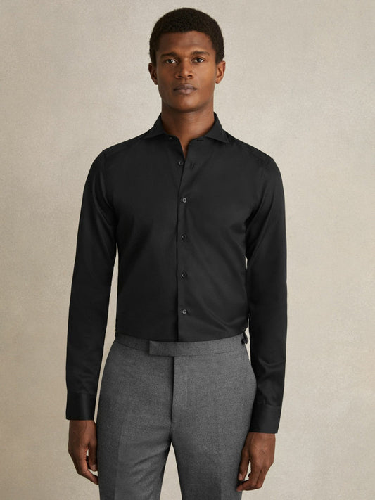 Slim Fit Cotton-Twill Two-Fold Shirt Slim-Fit Black | Men