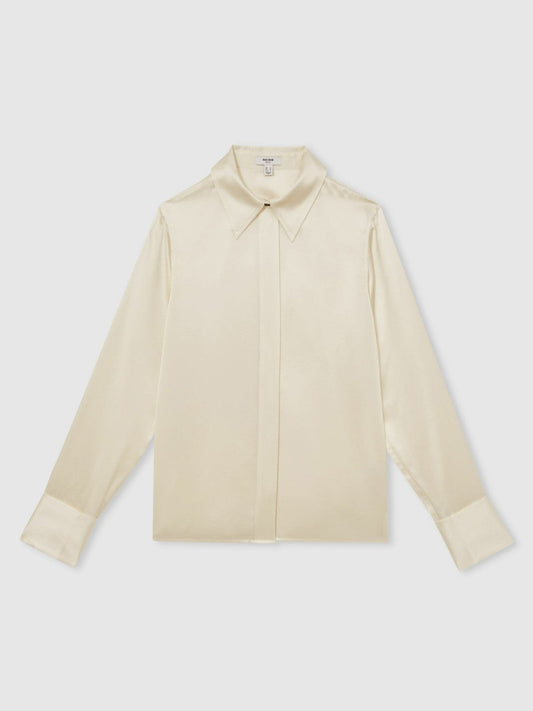 Silk-Satin Concealed-Placket Shirt Ivory | Women
