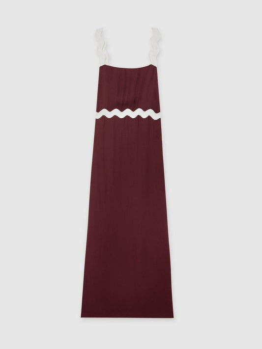 Wave-Trim Crepe Midi Dress Burgundy | Women