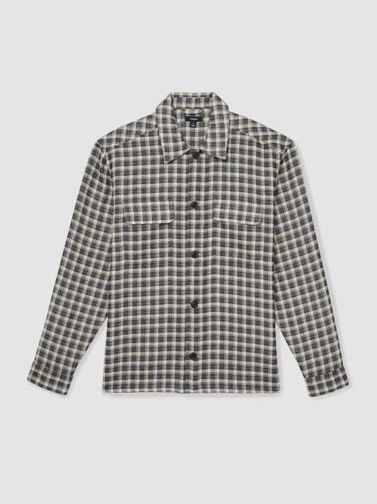 Woven Check Twin Pocket Overshirt Navy/White | Men
