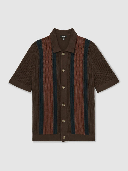 Cotton Textured-Knit Stripe Shirt Brown Multi | Men