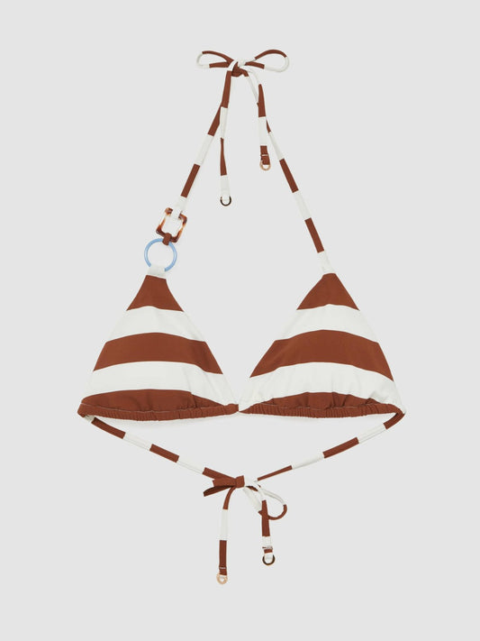 Stripe Halterneck Triangle Bikini Top Navy/Brown | Women