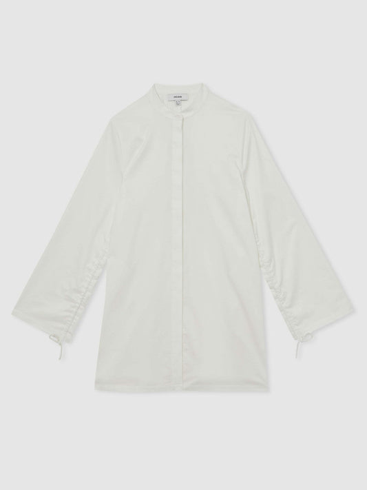 Cotton Gathered Cut-Out Shirt Dress with Stretch Ivory | Women