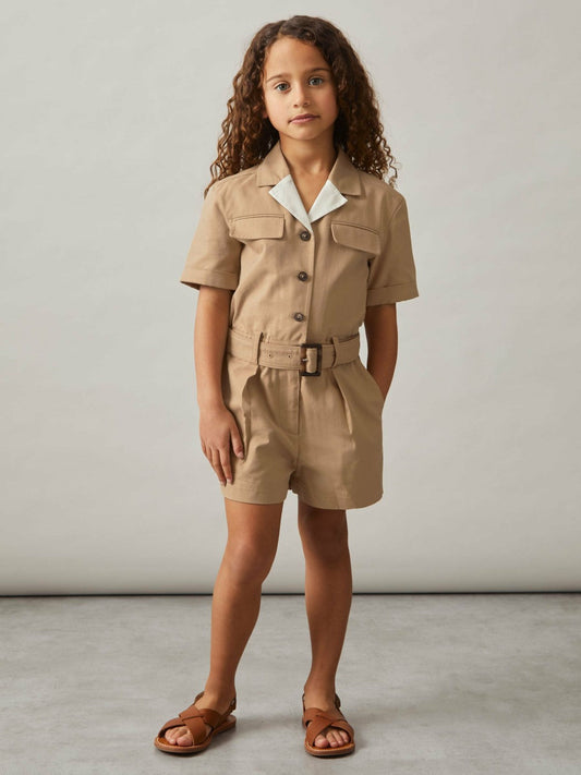 13-14 yrs Cotton-Lyocell Utility Playsuit Camel | Children & Baby