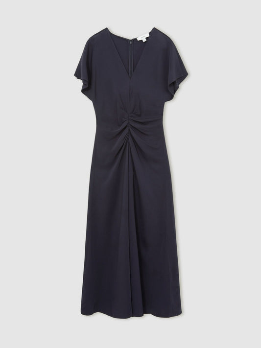 Ruched-Front Midi Dress Navy | Women