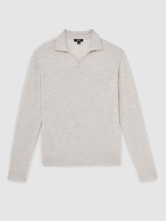 Merino Wool Open-Collar Polo Shirt Wicker Brown Melange | Men
