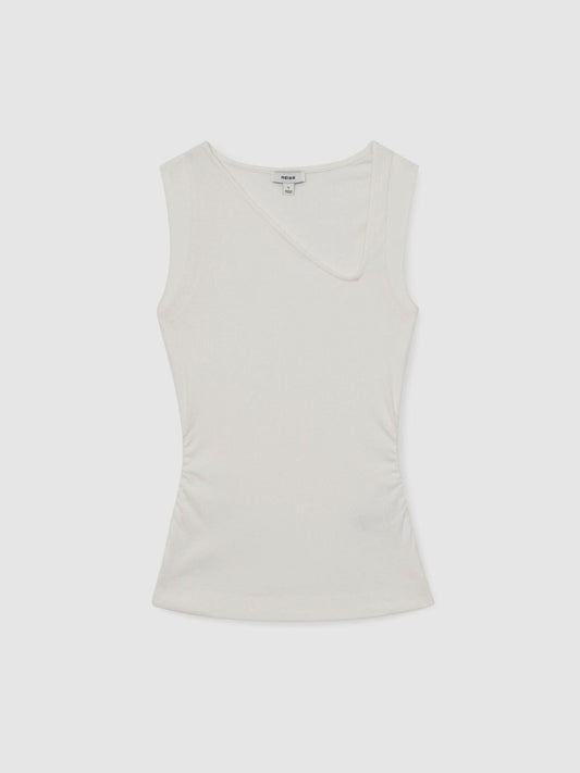Stretch-Cotton Ribbed Asymmetric Vest White | Women