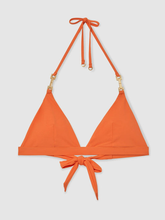 Triangle Halter Neck Bikini Top Coral Orange | Women