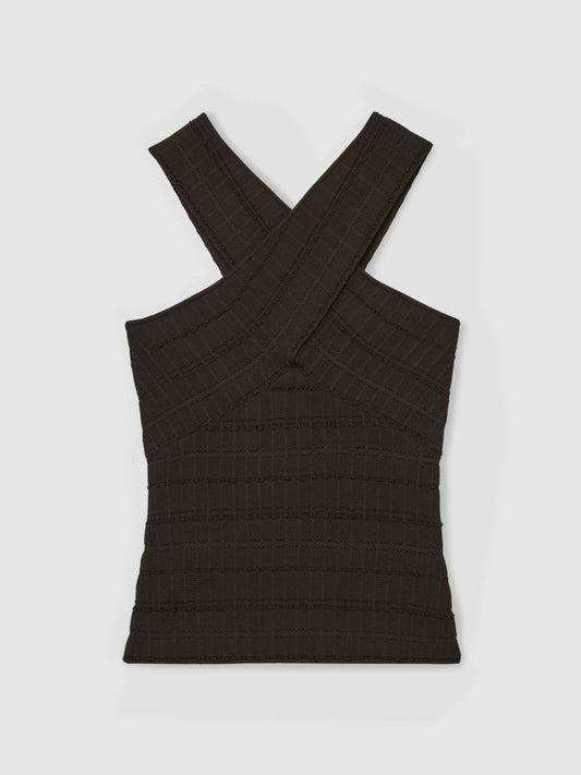 Cross Neck Textured Top Chocolate | Women