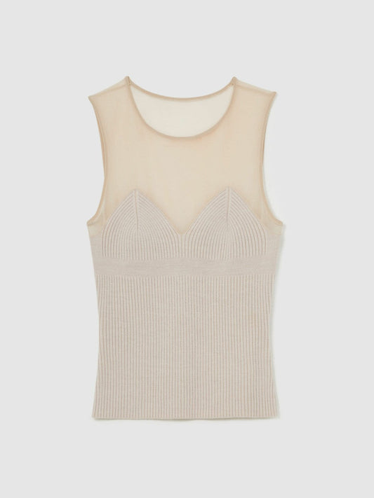 Mesh Rib-Knit Sweetheart Vest Pink Neutral | Women