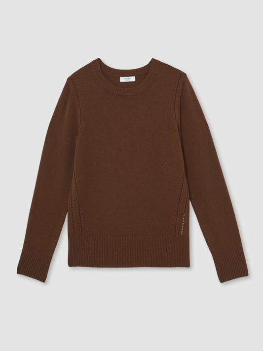 Wool-Blend Open-Stitch Jumper with Cashmere Toffee Brown | Women
