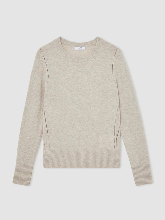 Wool-Blend Open-Stitch Jumper with Cashmere Oatmeal Neutral | Women