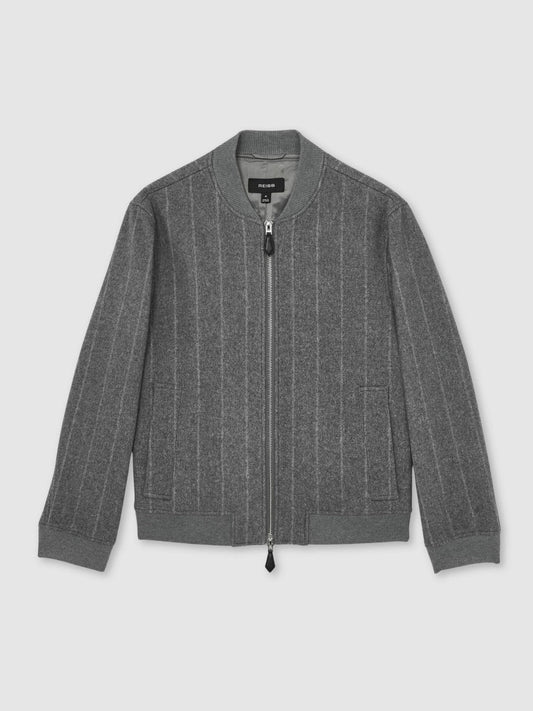 Wool-Blend Chalk-Stripe Bomber Jacket Grey | Men