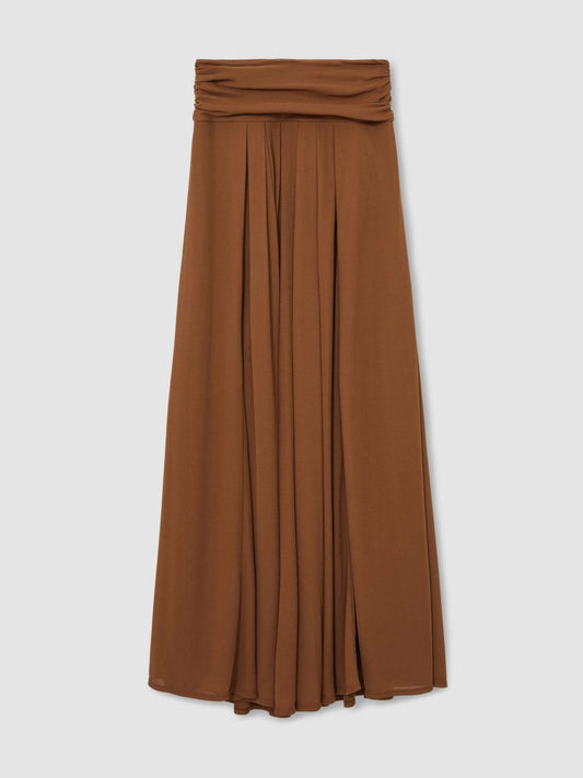 Jersey Ruched-Waist Maxi Skirt Tan Brown | Women
