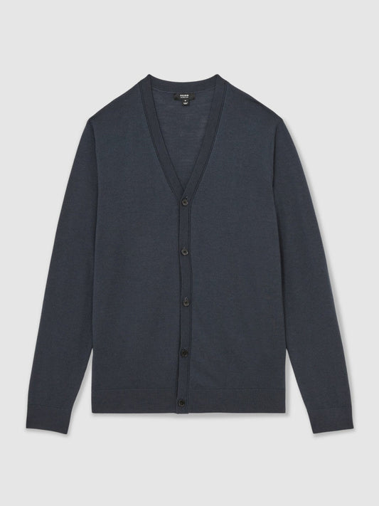 Merino Wool Button-Through Cardigan Midnight Navy | Men