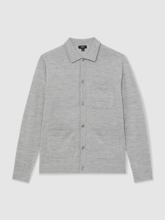 Merino Wool Button-Through Shirt Soft Grey Mouline | Men