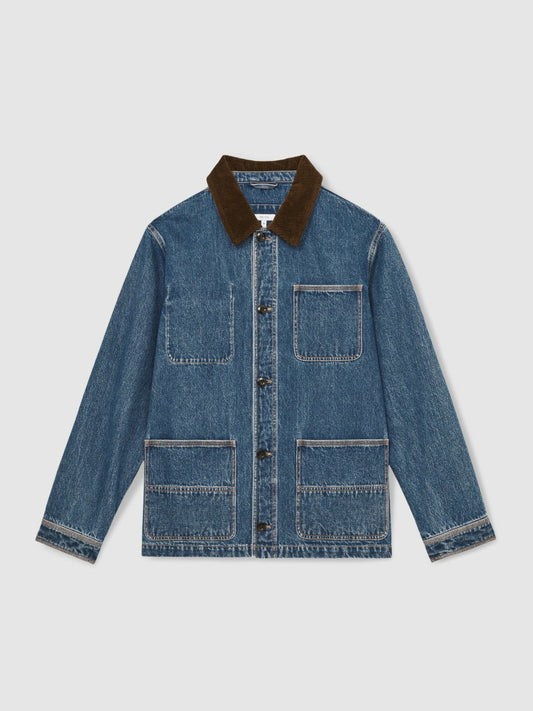 Corduroy Collar Denim Worker Jacket Denim Blue | Men