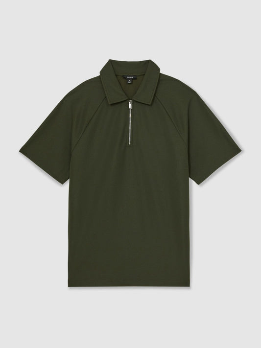 Textured Raglan Half-Zip Polo Shirt Green | Men