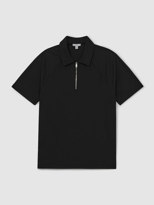 Textured Raglan Half-Zip Polo Shirt Black | Men