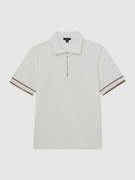 Textured Half-Zip Tipped Polo Shirt White | Men
