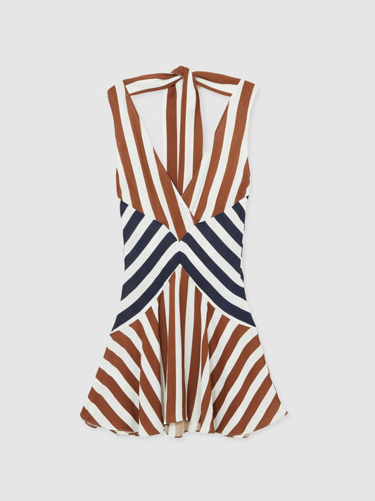 Stripe-Print Sleeveless Mini Dress Brown/Navy | Women