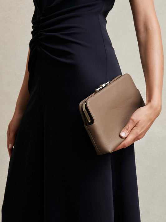 Leather Frame Clutch Bag Neutral | Women