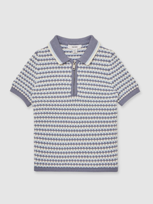 9-13 yrs Knitted Stripe Half-Zip Polo Shirt Blue/White | Children & Baby
