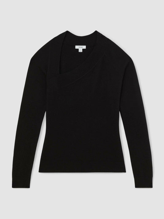 Wool-Blend Asymmetric Knit Top Black | Women