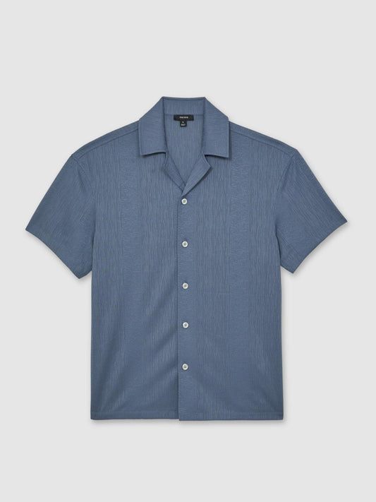 Jacquard-Stripe Cuban-Collar Shirt Airforce Blue | Men