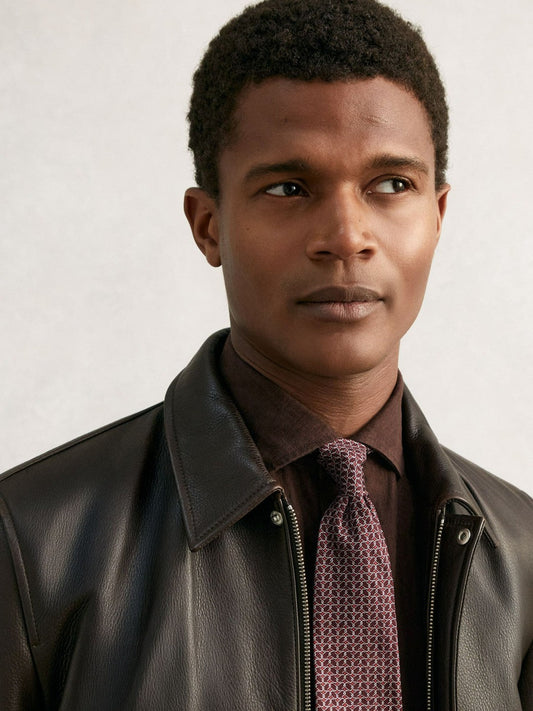 Silk Geometric-Chain Print Tie Bordeaux | Men