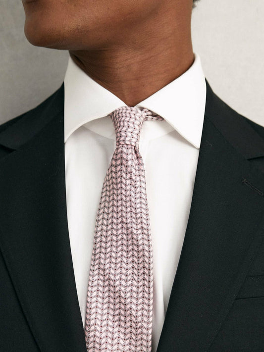 Silk Geometric-Chain Print Tie Soft Pink | Men
