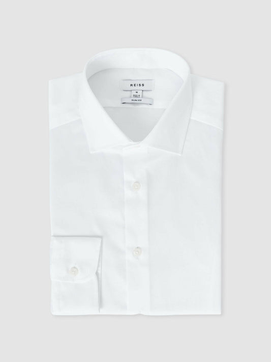 Slim Fit Cotton Sateen Shirt White | Men