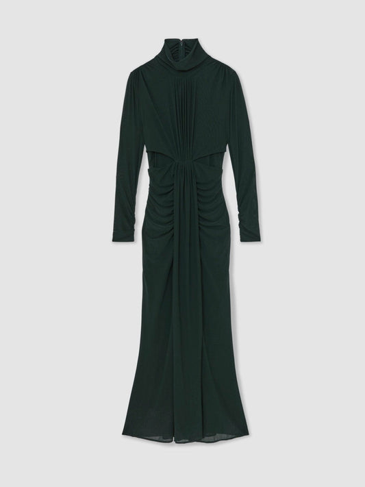 Ruched Long-Sleeve Maxi Dress Dark Green | Women