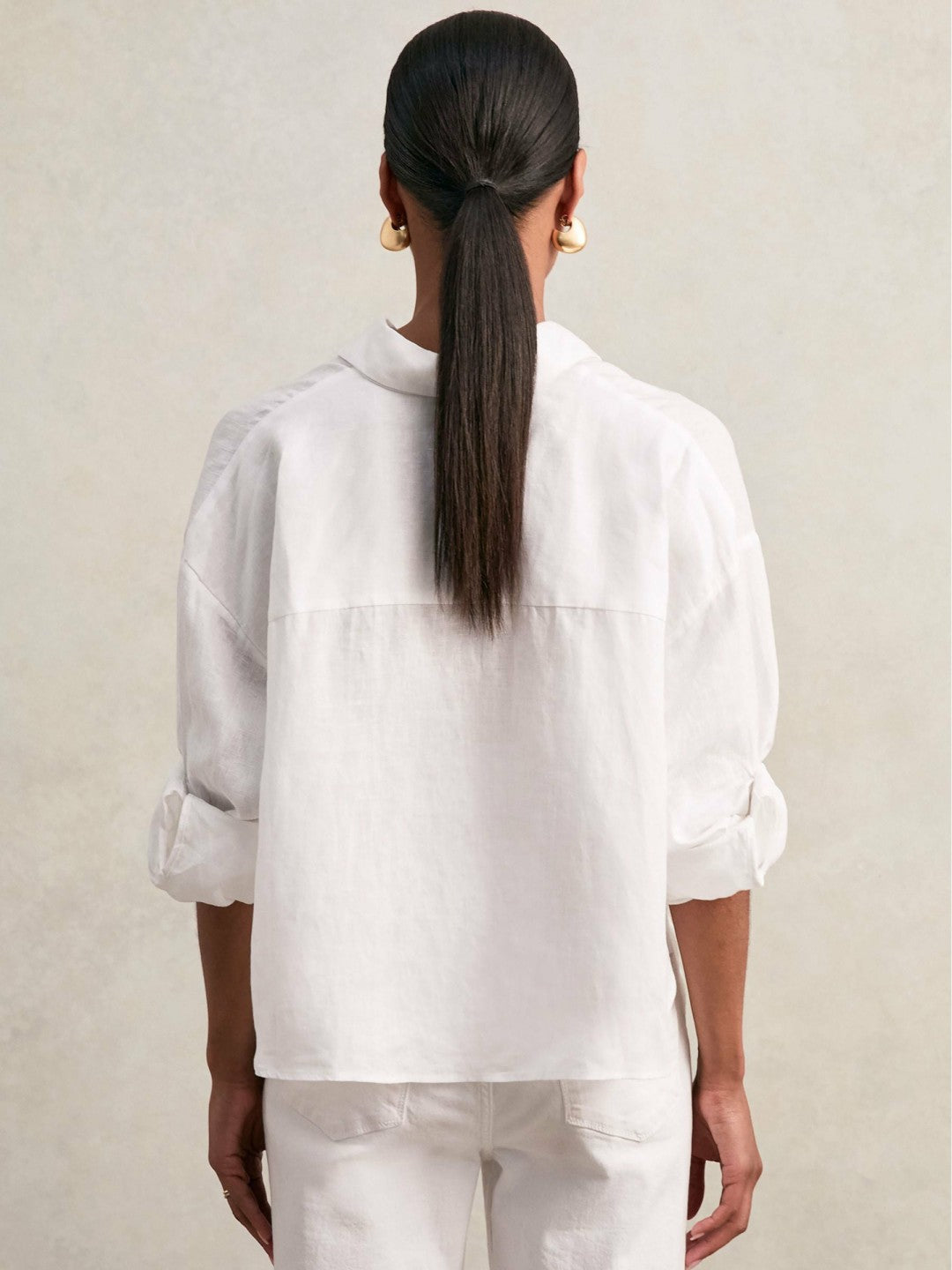 Oversize Linen Cropped Shirt White | Women